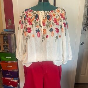 Floral Embroidered White Blouse Plus Size 3X